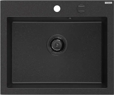 Produktbild von Mexen Elix Granitspüle 1-beckig 600 x 500 mm, schwarz/silber metallic, schwarzer Siphon - 6525601005-73-B
