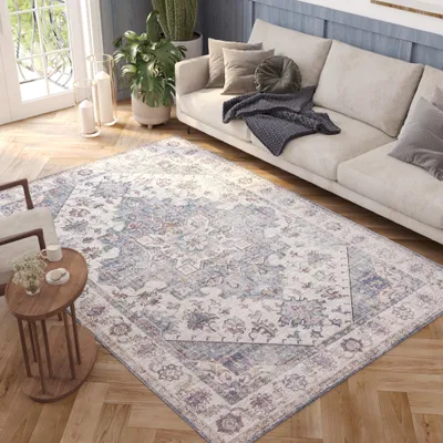 Immagine prodotto di Tappeto Soggiorno Camera da letto Beige Blu Classico Ornamento Floreale 120 x 170 cm
