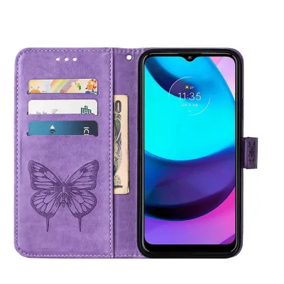 Obrázek produktu pro Moto E20 Pouzdro, Motýlí Reliéf Flip Kožené Pouzdro s Kapsami na Karty a Stojánkem pro Motorola Moto E20 / E30 / E40 Fialový