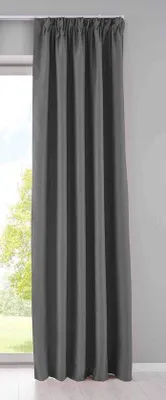 Image de Rideau occultant gris foncé Unyqoos®, insonorisant et isolant thermique, aspect lin (environ 230 g/m²), avec passants discrets et bande pour rideaux