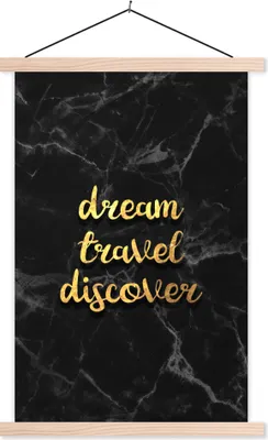 Produktbild von MuchoWow® Textilposter Zitat - Reisen - Gold - Marmor 120x180 cm mit holzfarbenen Rahmen - Textil-Plakat