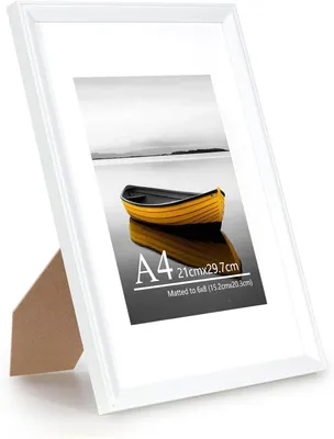Obrázek produktu pro Rámeček na fotografie formátu A4, rozměry 15,2 x 20,3 cm, s rámečkem, akrylové sklo, bílý dřevěný rám, určený k zavěšení na zeď