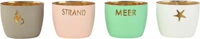 Immagine prodotto di Gift Company Windlicht Madras Maritimen Motive XS, 4er Set, Teelichthalter, Kerzenhalter, Eisen, Sandstone / Pastellrosa / Weiß / Aqua, H 4.5 cm, 1171302020