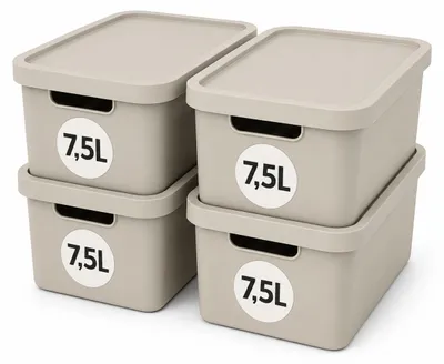 Produktbild von Plastard Aufbewahrungsbox mit Deckel 4er-Set 7,5 Liter in Beige