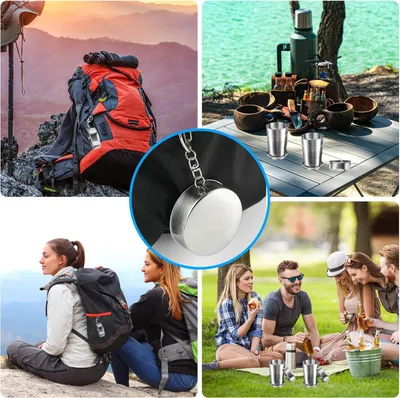 Obrázek produktu pro Klapbekers z nerezové oceli 450 ml - skládací kempingový hrnek s víčkem - zatahovací hrnek na cesty - kempování a turistiku