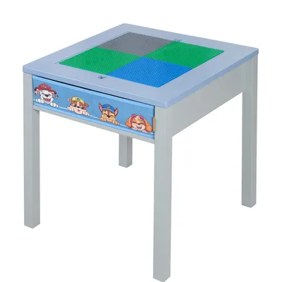 Produktbild von roba Kindersitzgruppe Paw Patrol - Tisch mit Wendeplatte + Sitzhocker für Kinder ab 18 Monaten - Sitzmöbel im Motiv der Serien Hunde - Holz grau blau