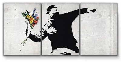 Produktbild von Giallobus - Blumenkrug - Banksy - 308x140cm | 3pz. x 100x140cm - Bild - Leinwand