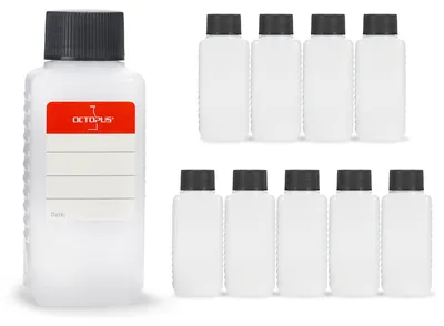 10 HDPE-Flaschen 100 ml mit Deckel & Etiketten