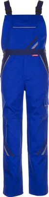 A pair of blue overalls on a white background.
