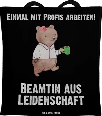 Produktbild von Mr. & Mrs. Panda Tote Bag Beamtin Leidenschaft - Schwarz - Geschenk, Öffentlicher Dienst, Studium, Laptoptasche, Tasche, Beamte, Beamtentum, Jutebeutel, Schultasche
