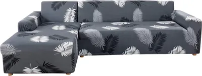 Produktbild von Sofa Überwürfe Sofabezug L Form Elastische, Stretch Sofaüberwurf Antirutsch 2er Set 3 Sitzer + 3 Sitzer Sofahusse Sofa Bezug für L-Form Sofa mit 2 Stücke Kissenbezug (Schwarze Feder)