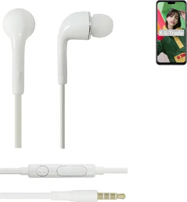 Produktbild von K-S-Trade Kopfhörer Headset kompatibel mit Huawei Y8s mit Mikrofon u Lautstärkeregler weiß 3,5mm Klinke Kabel Headphones Ohrstöpsel Ohrstecker