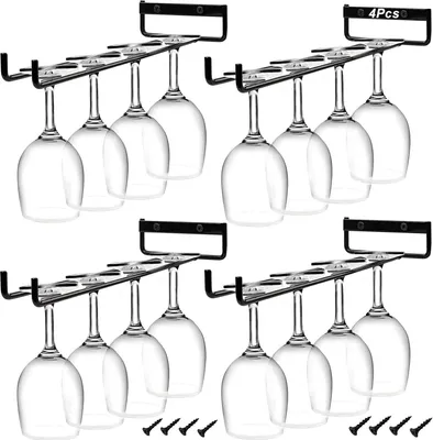 Produktbild von 4er Set Weinglashalter, Wandmontage Weinregale, Weinglashalter Unter dem Schrank, 30CM Weingläser Halter Regal, Gläserhalter
