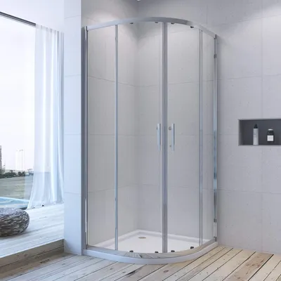 Produktbild von Duschkabine 90x90 Viertelkreis Schiebetür Runddusche Halbrund Duschabtrennung Rund Dusche aus ESG 6 mm Echtglas Höhe 185cm