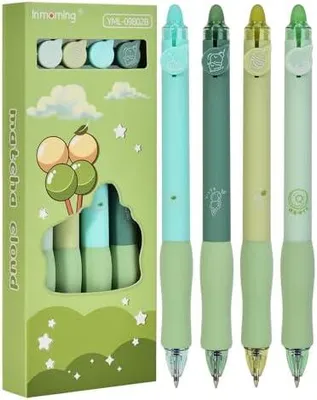 Produktbild von Linkgood 4 Stück einziehbare radierbare Kugelschreiber‑Tintenroller, Schul‑ & Bürobedarf‑Geschenk für Studenten (0,5 mm, Blau)