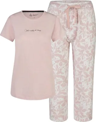 Produktbild von by Louise Damen Pyjama 100% Baumwolle Kurzarm Schlafanzug mit Capri Hose, bequem & atmungsaktiv