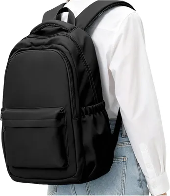 Imagen del producto de Mochila escolar con compartimento para portátil de 14 pulgadas, resistente al agua y de color negro