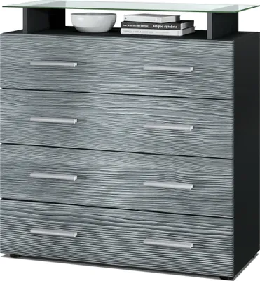 Produktbild von Vladon Sideboard Pavos V2, Kommode mit 4 Schubladen und Glasablage, Schwarz matt/Avola-Anthrazit (76 x 81 x 35 cm)