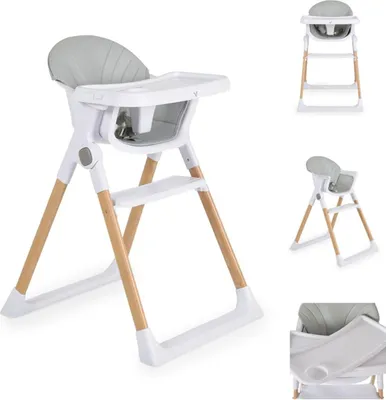 Produktbild von Cangaroo Kinderhochstuhl Almond Holzoptik klappbar Doppeltablett Sicherheitsgurt grau