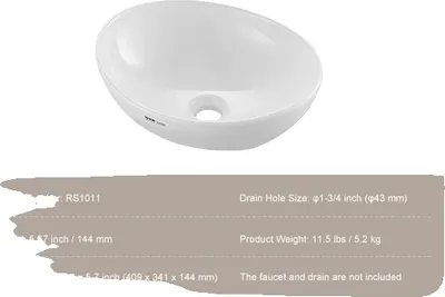 Zdjęcie produktu dla Owalna umywalka, elegancki design, trwały materiał ceramiczny, 16x134 cali
