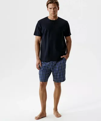Productafbeelding van Herrenpyjama Atlantic NMP-401, geruit, 100% katoen, marineblauw, maat XXL