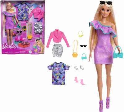 Produktbild von Barbie Fashion Puppe mit 3 Outfits und Zubehör
