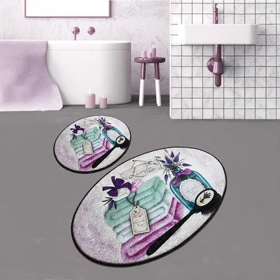 Produktbild von Bosdela Ovales 2-Teiliges Badezimmerteppich-Set, WC-Vorleger-SetLavender