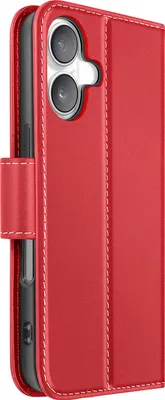 Zdjęcie produktu dla Avizar, skórzane etui z funkcją podstawki na iPhone'a 16, czerwone