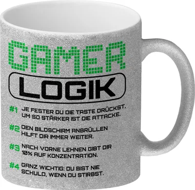 Produktbild von Gamer Logik Glitzer-Kaffeebecher in grün