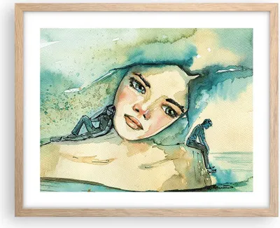 Produktbild von Gerahmtes Poster - Rahmen in heller Eiche - Aquarell Frau Emotionen - 50x40 cm - Wand Bild - Wanddeko - Wandbilder - Kunstposter - Wandposter - Bilderrahmen - Bilder - Kunstdruck - P2NAA50x40-4858