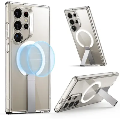 Produktbild von Schutzhülle mit Ständer für Samsung Galaxy S24 Ultra, MagSafe, 3 Standmodi, Militärnorm Schutz, Stoßfest, Klar