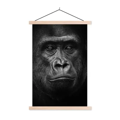 Produktbild von MuchoWow® Textilposter Gorilla - Schwarz - Weiß - Tiere - Porträt 40x60 cm mit holzfarbenen Rahmen - Poster
