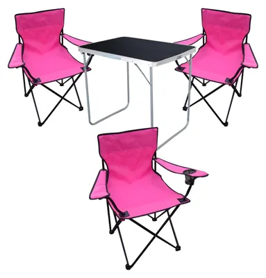 Produktbild von 4tlg Camping Set Campingtisch + 3x Campingstuhl Klappstuhl Pink