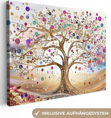 Produktbild von MuchoWow© Leinwandbilder 80x60 cm - Motiv: Baum des Lebens Gold, moderne Wandbilder für Wohnzimmer & andere Zimmer
