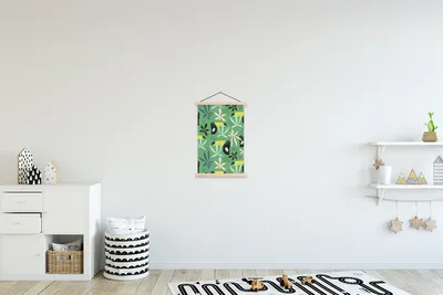 Produktbild von MuchoWow® Textilposter Tukan - Blätter - Grün 40x60 cm mit holzfarbenen Rahmen - Poster