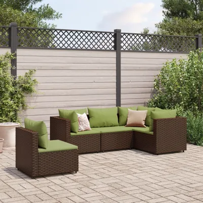 Zdjęcie produktu dla Maison Exclusive - 5-cz. zestaw wypoczynkowy do ogrodu, poduszki, polirattan, brąz