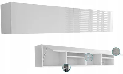 Zdjęcie produktu dla wisząca szafka łazienkowa pozioma okap pawlacz 160 biały połysk 160cm