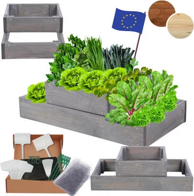 Produktbild von MODO24 Hochbeet Holz, Pflanzkasten, Massivholz, Kiefer, Kräuterbeet, Blumenkasten, Garten, Terrasse, 18x60x30 cm, Grau, ZP09