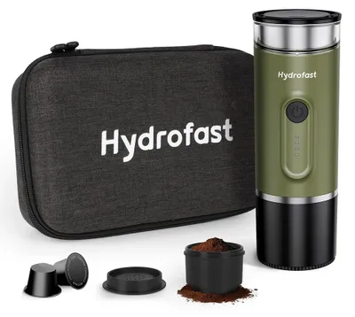 Obrázok produktu pre Prenosná elektrická kávovar na espresso - PO-100 - 15 barov tlaku - 140 W - 7800 mAh - Keramický ohrev - 90 ml nádržky na vodu - Vhodné na mletú kávu a kapsule