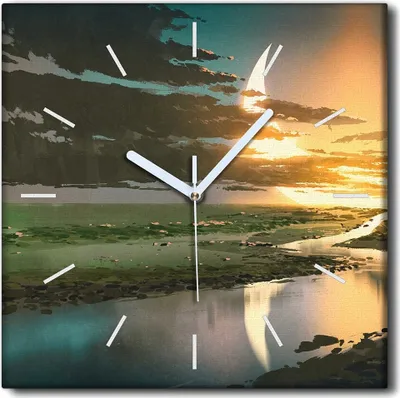 Produktbild von Coloray Uhr auf Leinwand 30x30 cm Wand Uhr Dekoration Wohnzimmer Segeltuch weiße Zeiger -Wasserkunststraße.