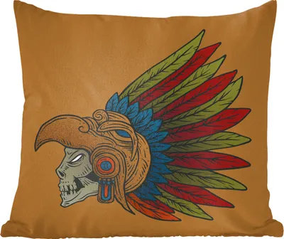 Produktbild von MuchoWow® Zierkissen Sofakissen Wohnzimmer Dekokissen 40x40 cm Dia de los muertos Illustration mit Federn - Foto Kissen - Schlafzimmer Dekoration