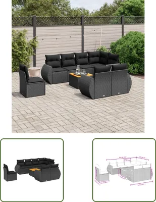 Produktbild von The Living Store 9-tlg. Garten-Sofagarnitur mit Kissen Schwarz Poly Rattan
