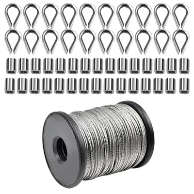 Imagen del producto de Cuerda de acero inoxidable de 50 metros con abrazaderas de aluminio