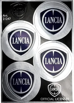 Obrázok produktu pre Chrómová nálepka Lancia Official 4 logá 48 mm, rozmery tabuľky 94 x 131 mm