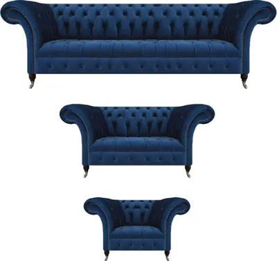 Zdjęcie produktu dla Designerski 3-częściowy zestaw mebli tapicerowanych Chesterfield do salonu