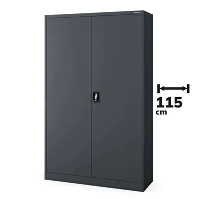 Produktbild von Büroschrank Aktenschrank XXL Metallschrank Flügeltüren Stahlblech Pulverbeschichtung 185 cm x 115 cm x 40 cm Farbe: Anthrazit