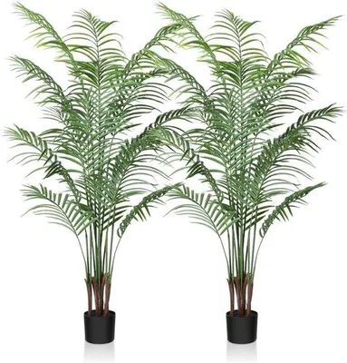 Immagine prodotto di Set di 2 palme artificiali, 150 cm, plastica, verde, soggiorno, balcone, camera da letto, decorazione
