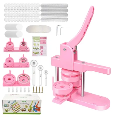 Immagine prodotto di Macchina per spillette - Button Maker - Matrici da 25/32/58 mm - 300 spillette grezze - 3 taglierine circolari - Set completo per principianti - Rosa
