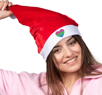 Produktbild von Huuraa Weihnachtsmütze Polysexuell Pride Flagge LGBTQ Herz Geschenk Rot/Weiß Filz Polysexuell Pride Flagge Geschenkidee