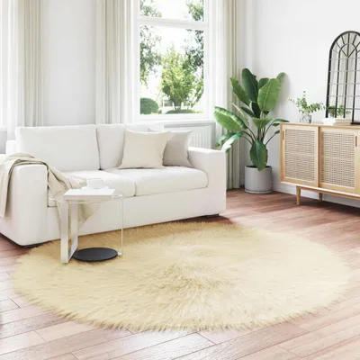 Produktbild von vidaXL Teppich aus Kunstschaffell TAFALLA Creme Ø 200 cm Polyester